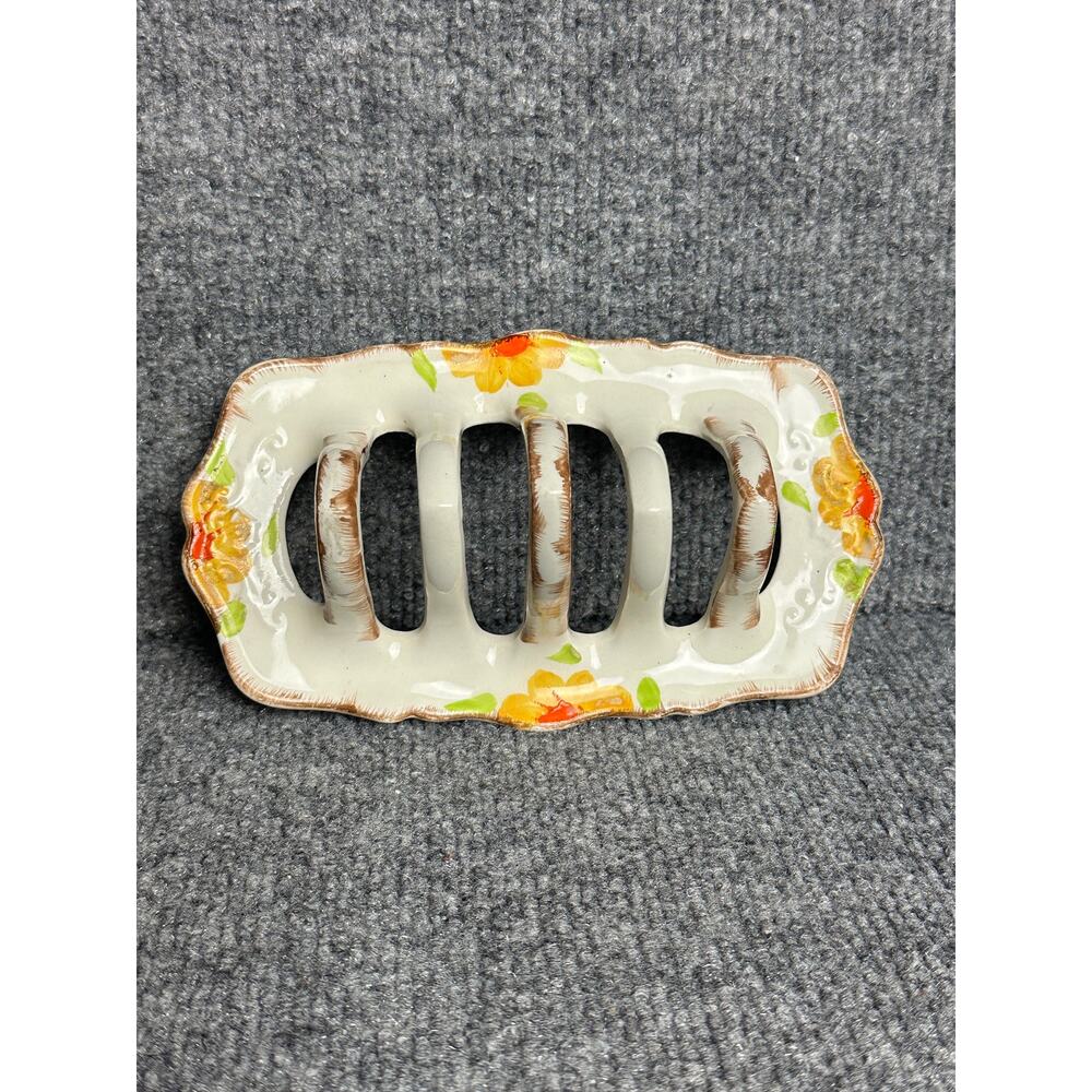 Vintage 1930s ceramic toast rack mail sorter napkin holder floral 7.5” Victorian - Picture 4 of 9